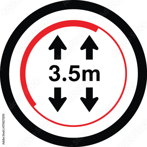 Circular sign indicating a 3.5 meter height restriction, with arrows pointing up and down.