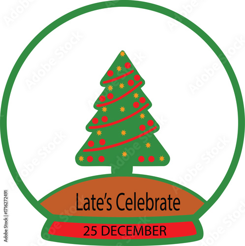 A festive holiday celebration featuring a decorated Christmas tree and a date announcement