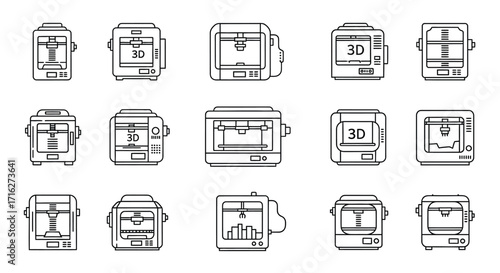 Collection of stylized line art drawings of rice cookers and multicookers vector