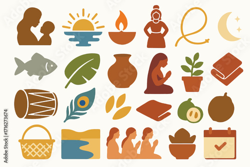 Cultural Heritage Icons and Symbols Illustration Set