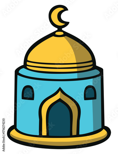 Cute gold blue mosque. Editable color vector
