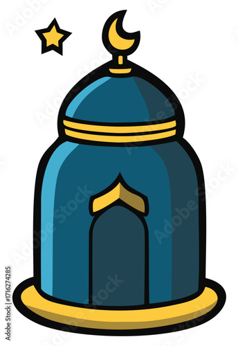 Cute dark blue mosque. Editable color vector