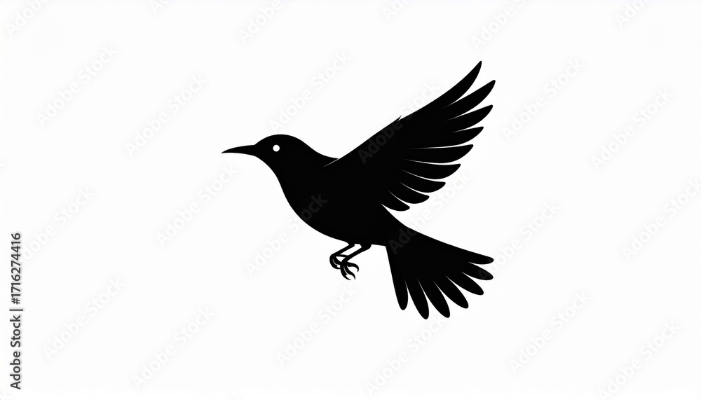 Obraz premium Black bird Silhouette Vector - Symbolic Flying Bird Design for Serenity and Art 