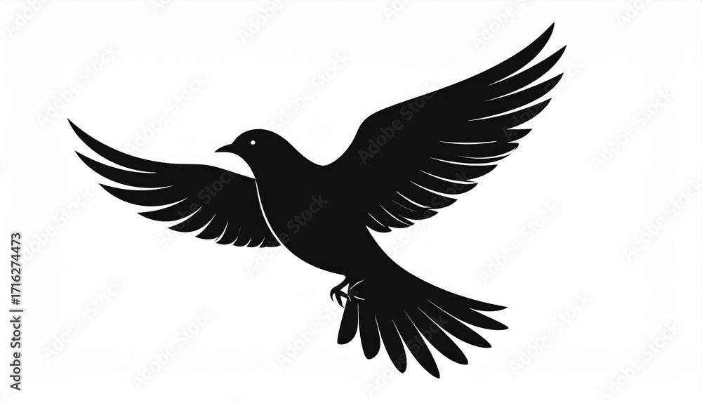 Obraz premium Black bird Silhouette Vector - Symbolic Flying Bird Design for Serenity and Art 