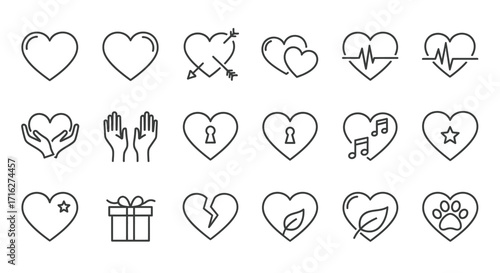 Collection of diverse hand drawn heart icons representing love and life symbols for design projects vector