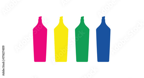 Four colorful highlighters standing upright a row bright colors creative tools vector