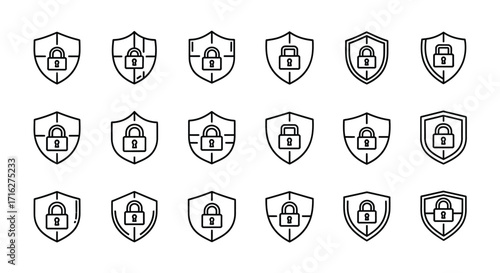 Collection of hand-drawn shield lock icons representing security and data protection vector