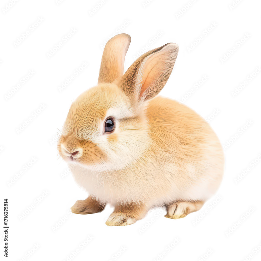 Obraz premium A fluffy. light brown rabbit sits gracefully on a clean white background. its soft fur and adorable features. perfect for use in childrens books. pet care articles. or nature-themed designs