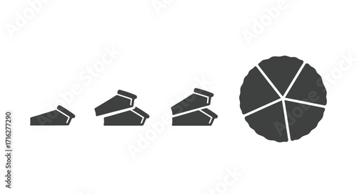 Abstract graphic representation of growth and expansion from simple shapes to a complex pie chart vector