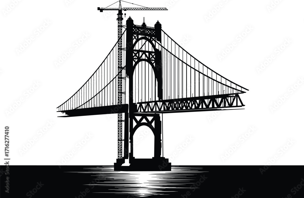 custom made wallpaper toronto digitalsilhouette, suspension, bridge, tower, cable, crane, water, gap, deck, construction, site, vector, black, icon, design, architecture, project, industrial, engineering, infrastructure