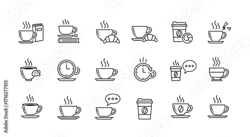 Collection of hand drawn coffee cup icons for morning brew and cafe enjoyment scenes vector