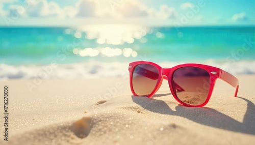 Wallpaper Mural Stylish, oversized beach sunglasses perched on a sun-drenched sandy beach, reflecting the bright sunlight Perfect for summer vacation and travel promotional imagery , sea, holiday Torontodigital.ca