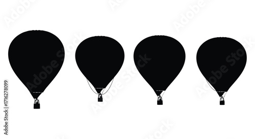 Four silhouette hot air balloons ascending in formation for adventure and travel concepts vector