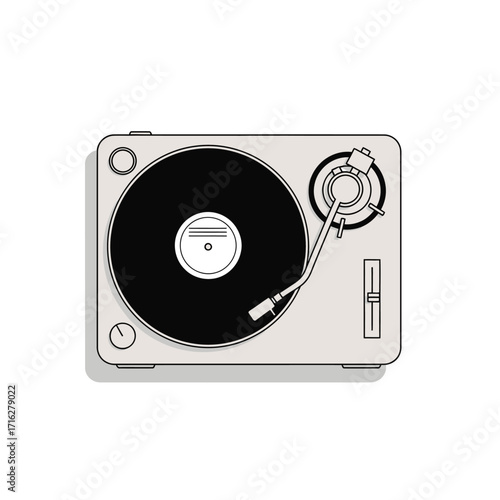 Top view of vinyl record player isolated on white background, musical instrument for playing music