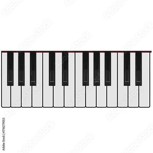 Top view of piano keyboard isolated on white background, musical instrument for playing music