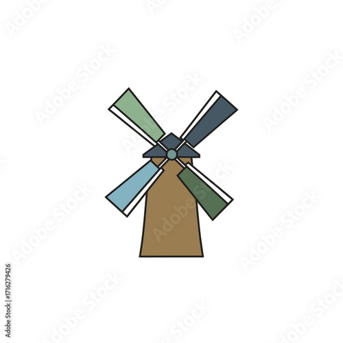 Illustration of a windmill isolated on white background, a traditional grain grinding structure