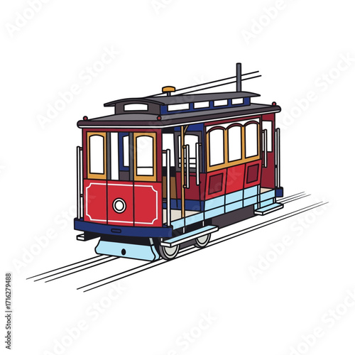 Illustration of a cable car isolated on white background, a famous symbol of san francisco