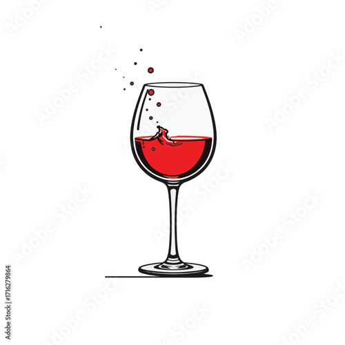 Stylized red wine glass splashing on white background, minimalist elegance