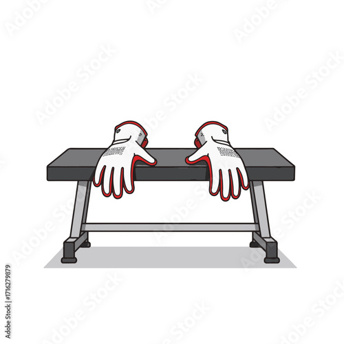 Work gloves resting on black bench in minimalist style, industrial design