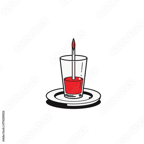Minimalist toothpick holder on table with red accent, modern design