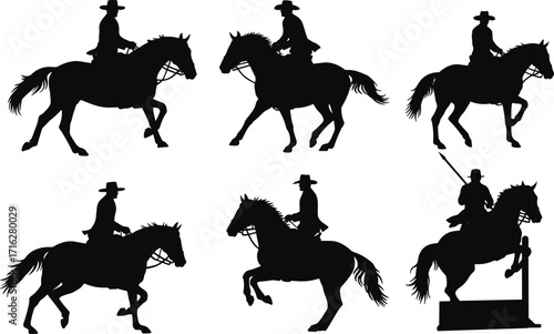 Silhouette cowboy riding horse, equestrian figure, western rider, horseman, ranch life, rodeo, traditional culture, statue