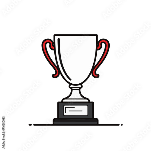 Minimalist trophy in black and white with red accent, celebration of achievement
