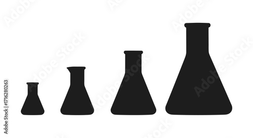 Four laboratory flasks in increasing size scientific equipment icons representing growth vector