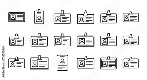 Collection of hand drawn identification badges with lanyards security access cards for corporate or event use vector