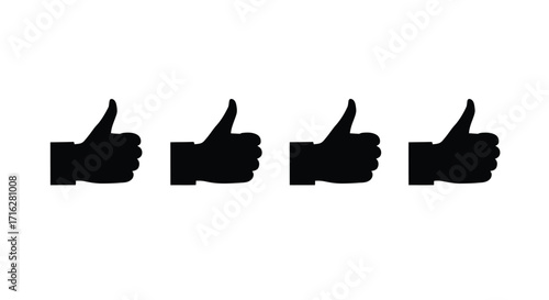 Four black thumbs up silhouettes show approval and positive feedback vector