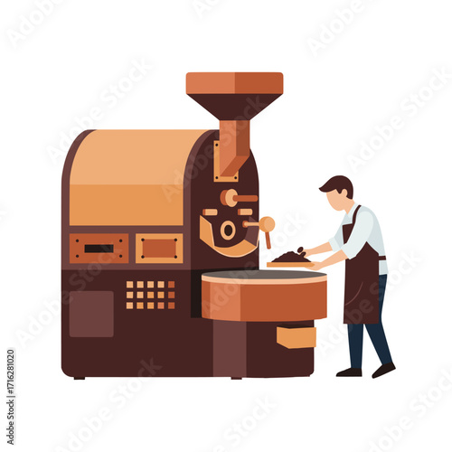 Coffee Roasting Process A Vector Illustration of a Coffee Roaster and Worker