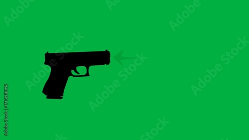 Gun firing bullet Handgun shooting weapon crime scene Green screen background Video 