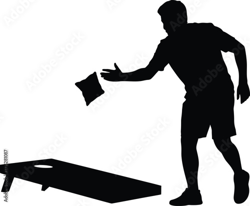 Man Playing Cornhole Silhouette Vector Illustration