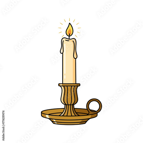 Illustration of a candle in a candlestick isolated on white background, perfect for decoration