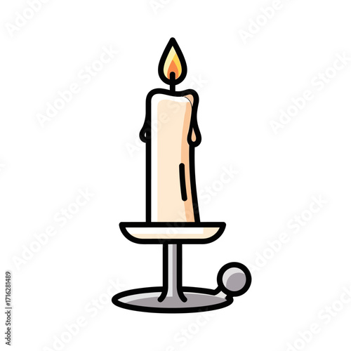 Illustration of a candle in a candlestick isolated on white background, perfect for decoration