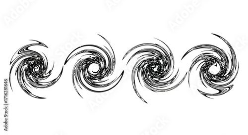 Four abstract swirling vortex shapes creating dynamic abstract art vector