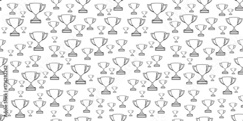 Silver trophy cup icons arranged in a seamless repeating pattern, perfect for awards, sports celebrations, achievements, and recognition visuals.