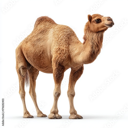 Graceful Camel in Studio: A captivating camel poses gracefully in a studio setting, showcasing its distinctive features and elegance against a clean background.