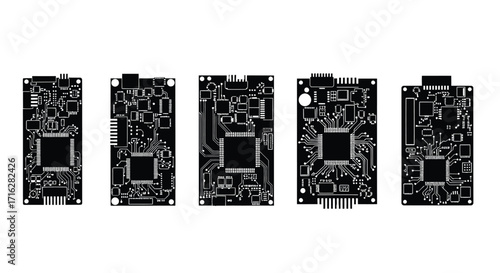 Row of circuit boards electronic components intricate details digital technology concept vector