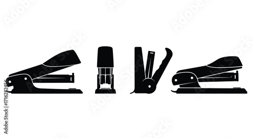 Set of staplers and staple remover isolated office supplies for stationery and office use vector
