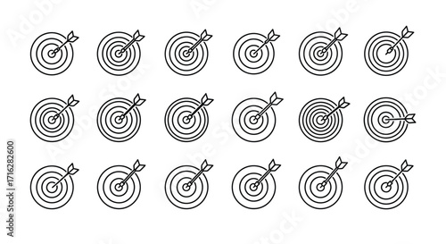 Multiple dartboard targets with darts accurately hit bullseye representing goal achievement vector