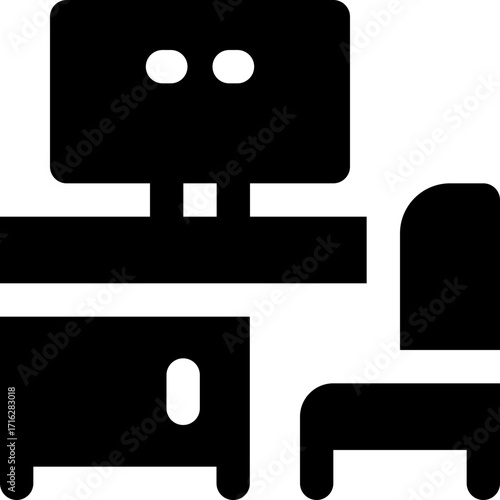 work desk glyph icon. Strong and solid vector icon for websites, mobile interfaces, presentations, and visual branding. High quality and easy to edit.