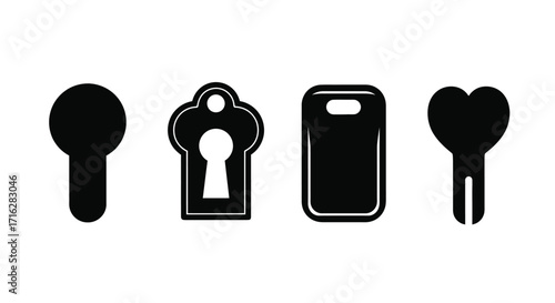 Four vintage keyhole silhouettes collection diverse shapes and styles for antique lock security concepts vector