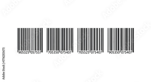 Four identical barcodes with numerical codes displayed clearly on a white surface vector