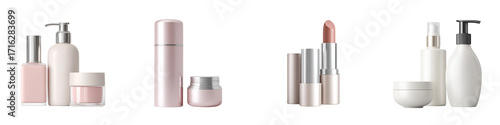 Collection of Skincare and Cosmetic Products on White Background