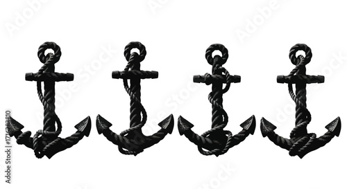 Four classic black nautical anchors lined up together maritime symbol vector