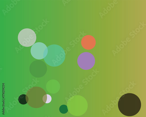 Bubbles and circles in soft colors on a green gradient