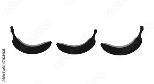 Three dark bananas arranged creatively on a white surface vector