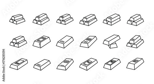 Collection of hand-drawn gold bars isolated on a vector