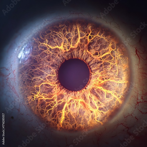 Vibrant Eye: A hyper-detailed macro shot reveals the intricate beauty of the human eye, with its vibrant colors and mesmerizing patterns. A close up of the human eye.