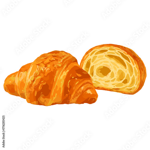 butter croissant in watercolor illustration style, isolated vector on white background